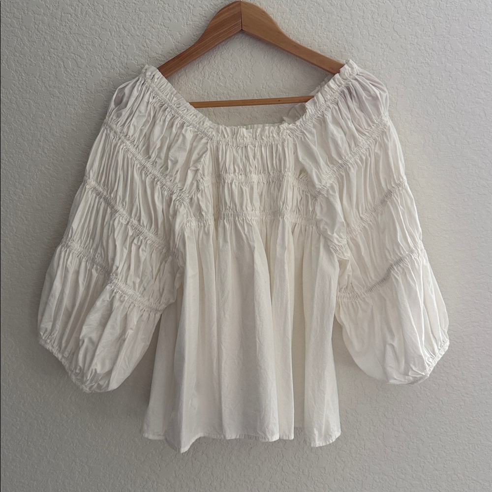 Free People Women's Off-White Off-Shoulder Peplum Top Size L - Picture 6 of 13